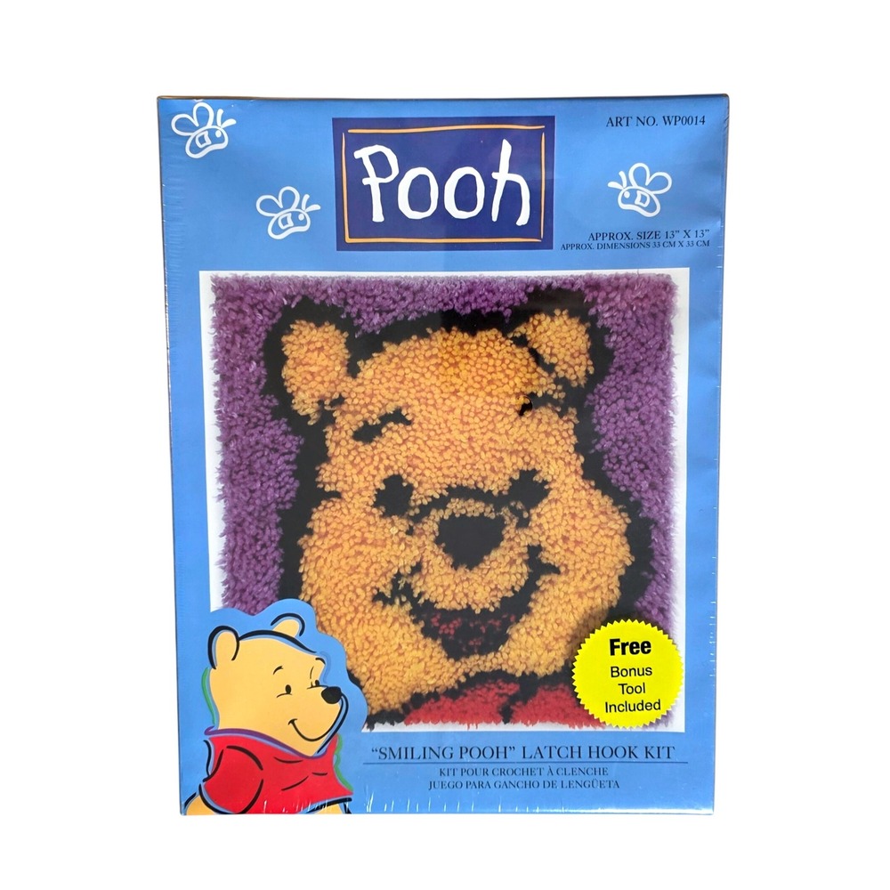 Vtg Disney Winnie the Pooh Smiling Pooh Latch Hook Kit WP0014 Caron 13x13 Sealed